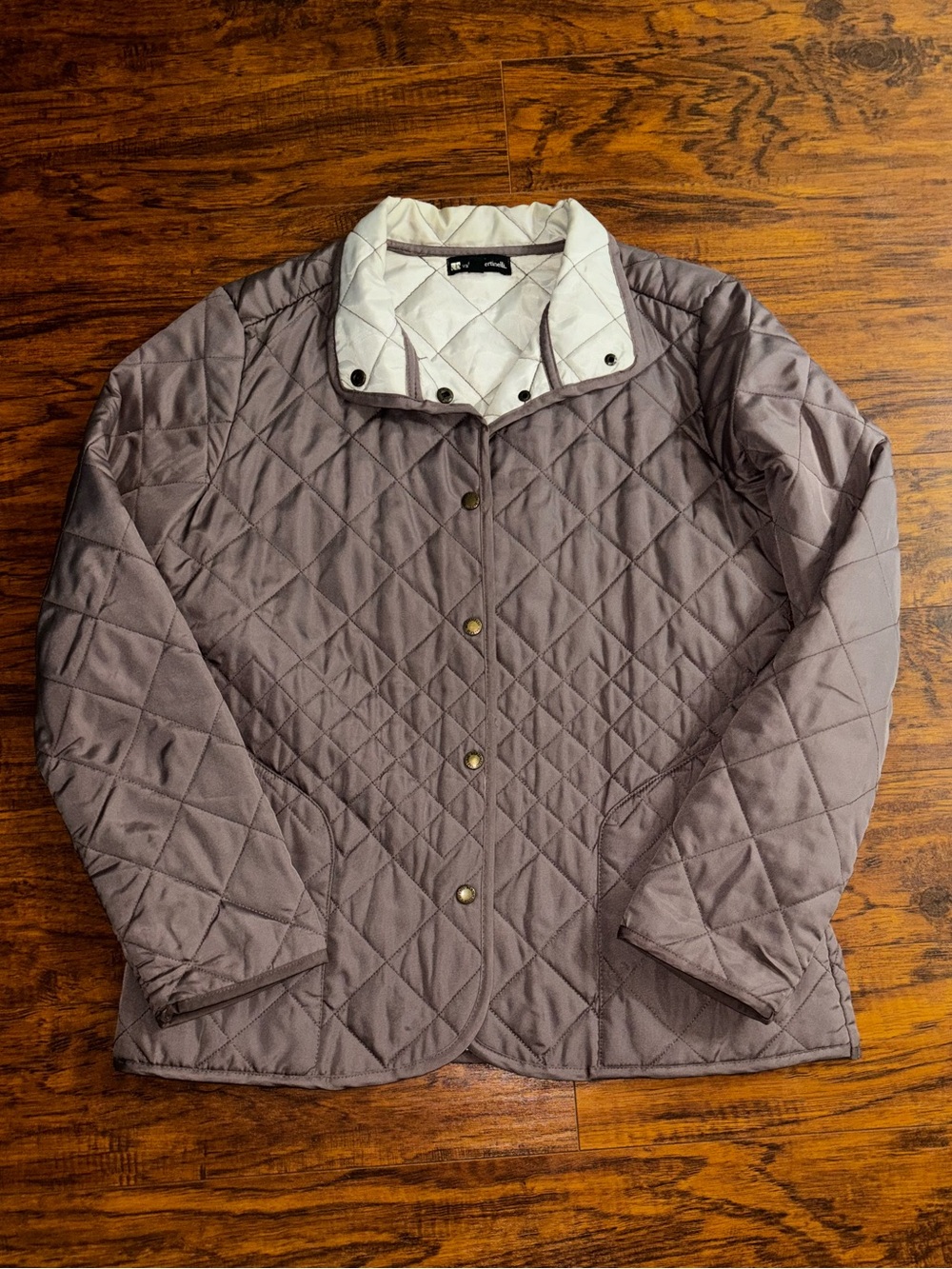 Valerie Bertinelli Quilted Jacket Snap-Front Diamond-Stitch Purple Taupe Coat
